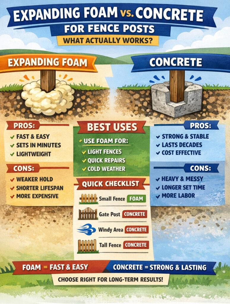 Infographic - Expanding Foam VS Concrete for fence Posts - What Actually Works?