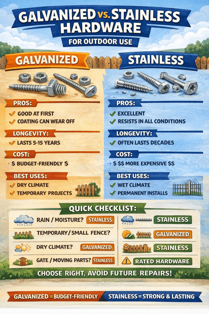 Galvanized vs Stainless Hardware (Outdoor Use Guide)