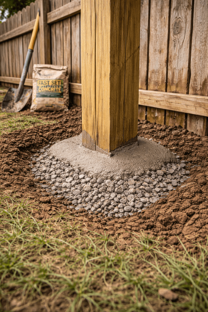 Dome-Shaped Concrete/Gravel Fence Post Footing