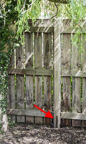 Post Buddy Metal Support Brace on Old Wood Fence Post