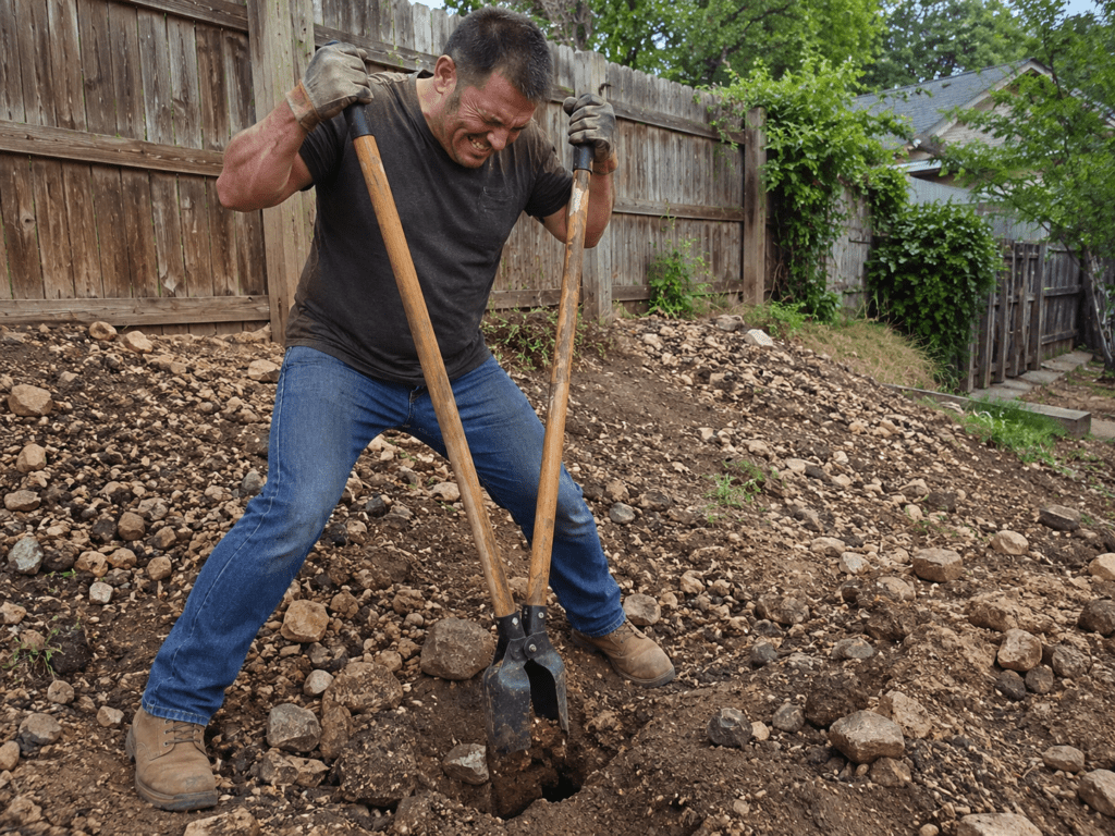 Man Using Post Hole Digger for a Fence Post Hole