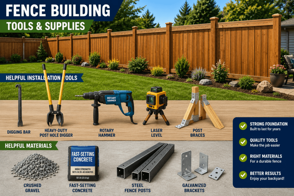 Fence Building Tools and Supplies
